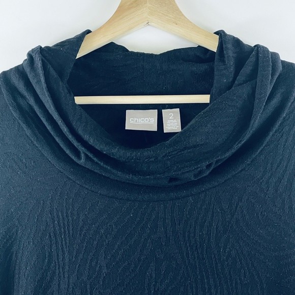 Chico's Black Textured Knit 3/4 Sleeve Cowl Neck Top Shirt Womens Sz 2 Medium 12 - Picture 2 of 7